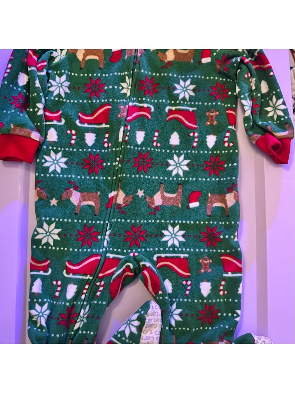 Carter's Festive Green Footie with Red Trim